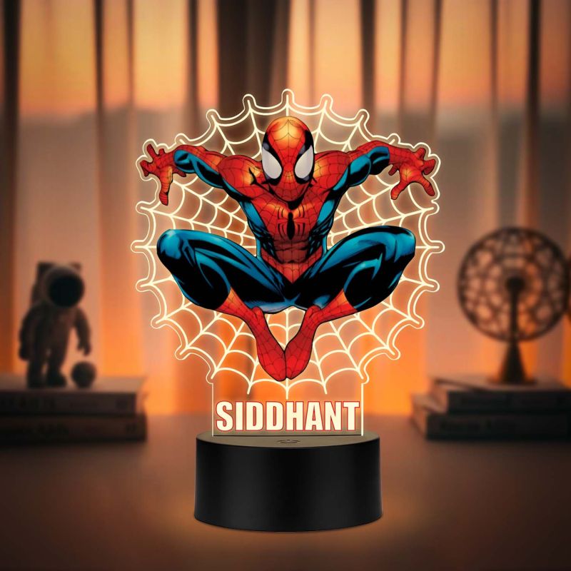 Personalized SpiderMan UV Print 3D Illusion Night Light – Custom Name LED Lamp Marvel Superhero Gift for Boys